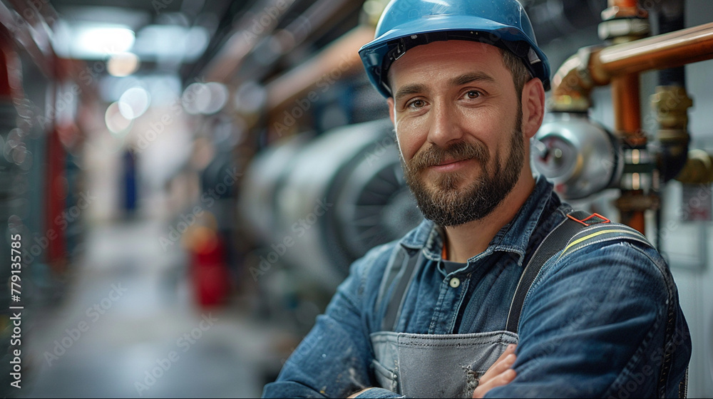 Confident worker industrial setting Confident worker industrial setting