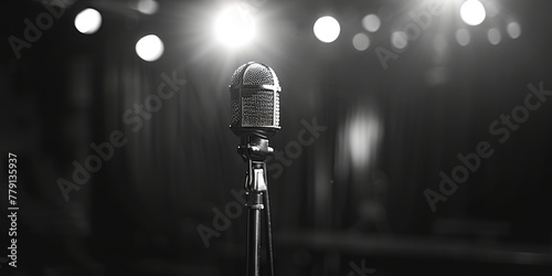 Classic black and white image of a microphone, perfect for music industry projects