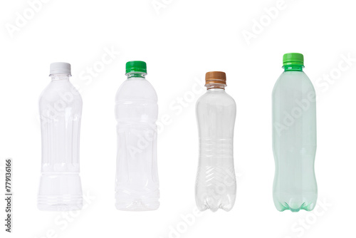 Empty plastic water bottles with transparent ground