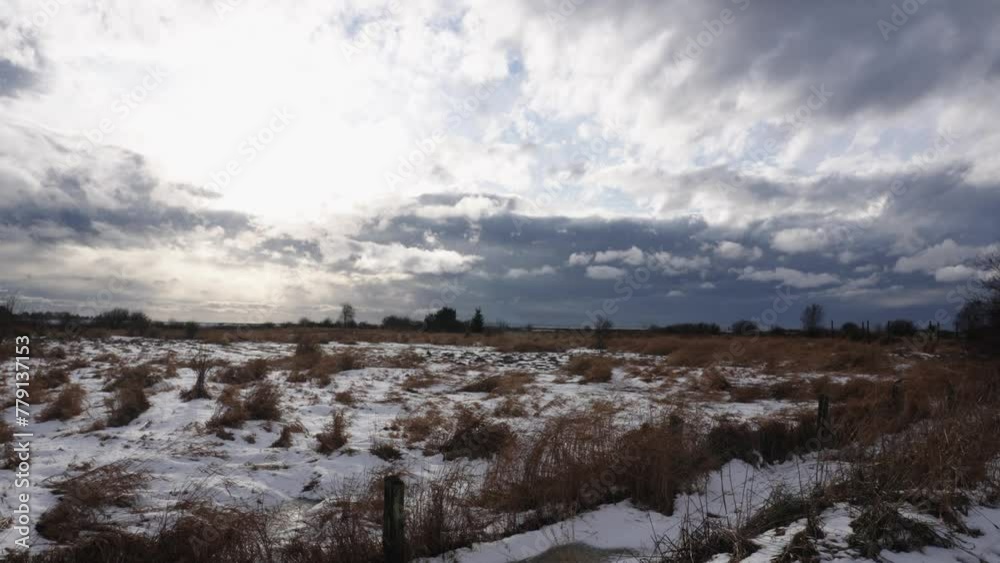 Winter Landscape with Cloudy Skies and Snowy Field