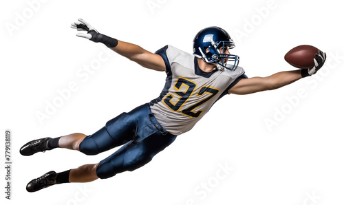 Wide Receiver american football player leap jump to catch a ball