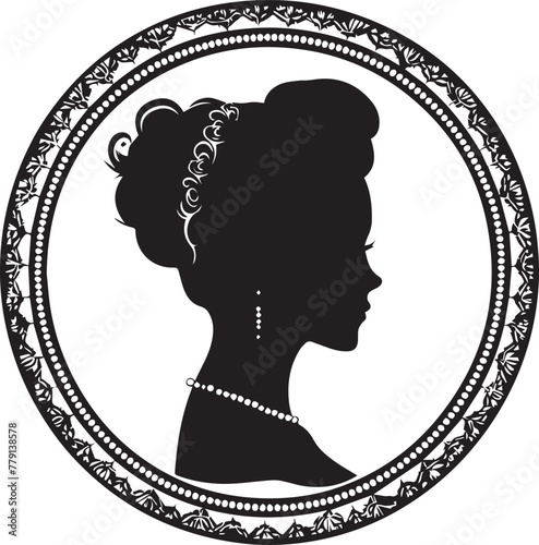 Female and Male faces silhouettes in vintage cameo on white background