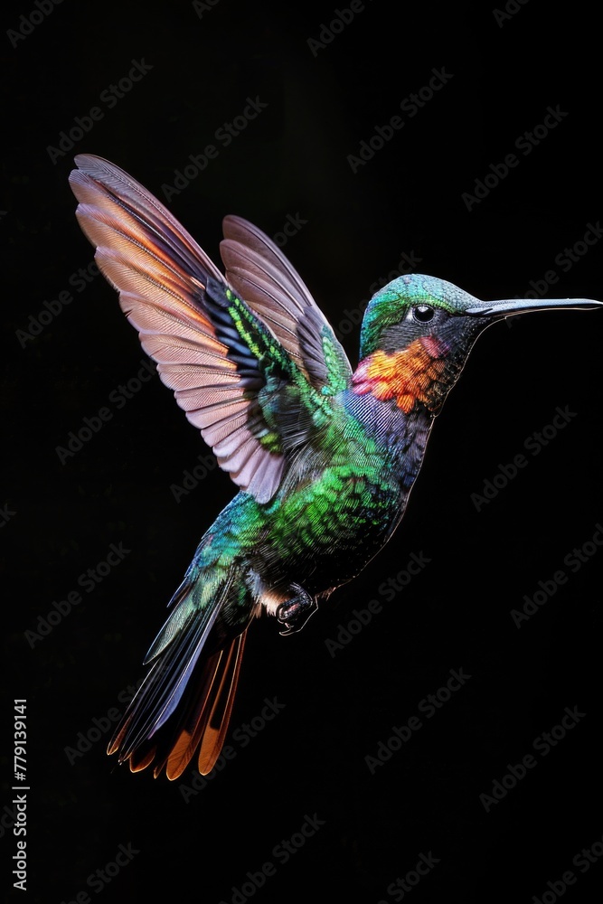 Fototapeta premium A vibrant hummingbird in flight. Perfect for nature-themed designs