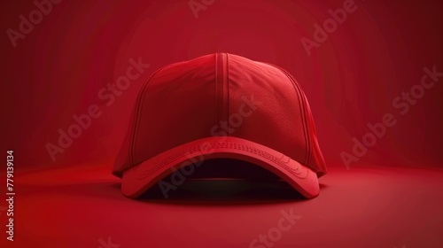 A red baseball cap on a solid red background. Perfect for sports or fashion concepts photo