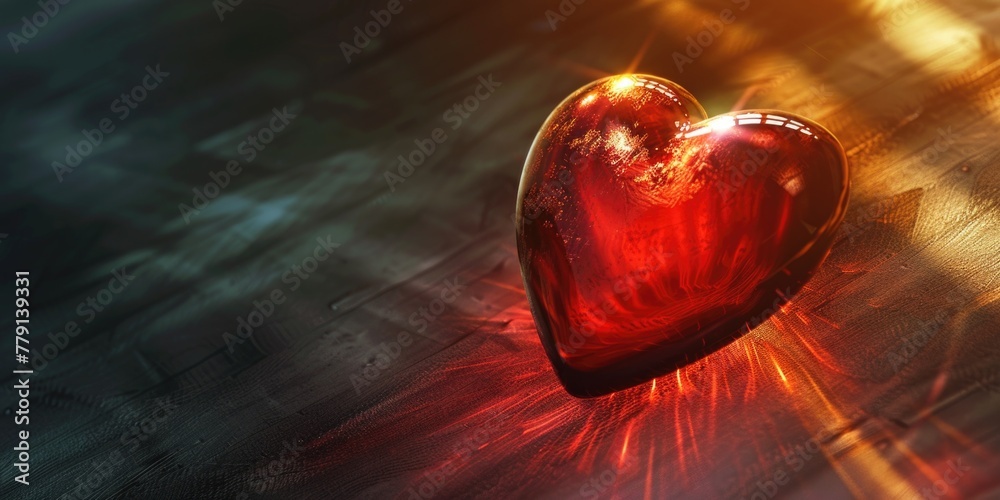 A red glass heart on a table, perfect for Valentine's Day decorations