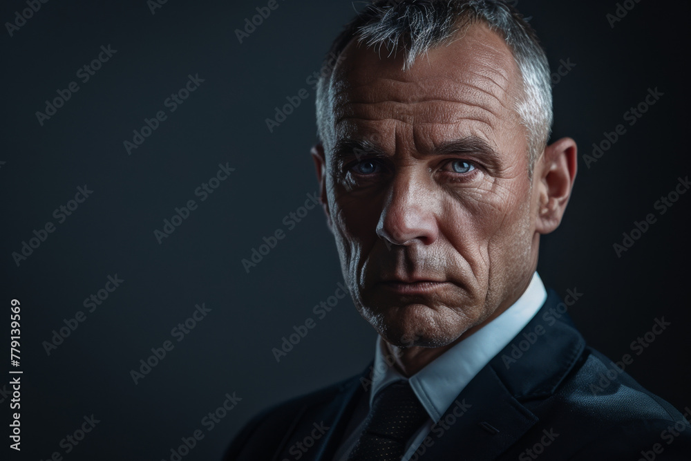 A man in a suit and tie has a serious look on his face A man in a suit and tie has a serious look on his face