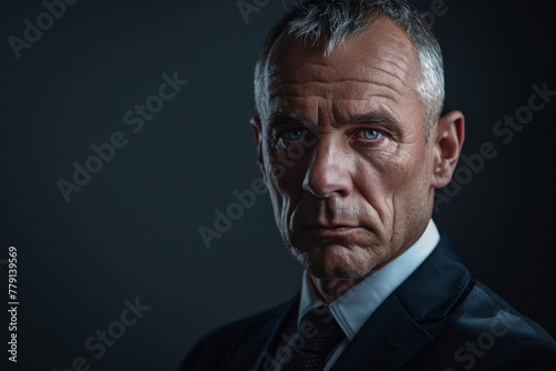 A man in a suit and tie has a serious look on his face