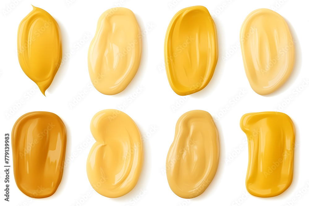 Collection set of Dijon mustard smears isolated on white background Collection set of Dijon mustard smears isolated on white background