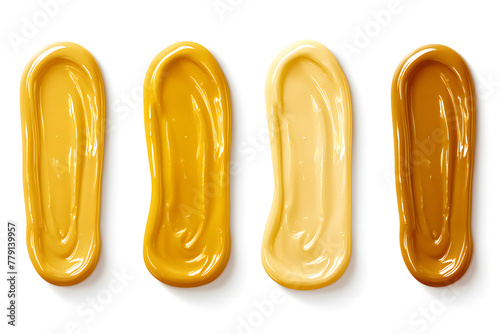 Collection set of Dijon mustard smears isolated on white background photo