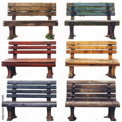 Set of Wooden and Iron Square Benches with White Background