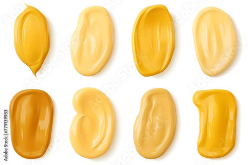Collection set of Dijon mustard smears isolated on white background