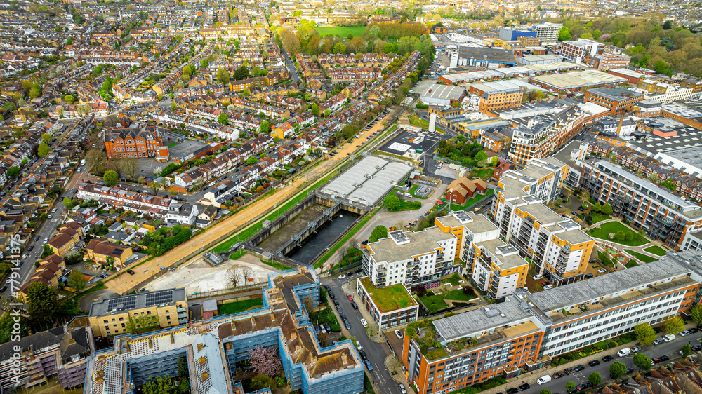 Aerial view of houses in Chiswick, a leafy London suburb with a village feel