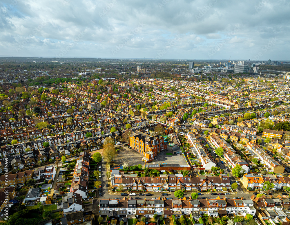 Aerial view of houses in Chiswick, a leafy London suburb with a village feel