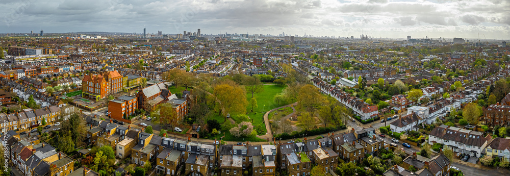 Aerial view of houses in Chiswick, a leafy London suburb with a village feel