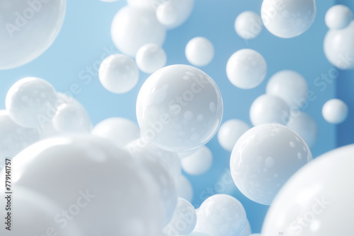 White Spheres Floating on a Blue Background