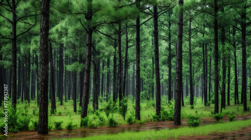 misty morning in the forest.