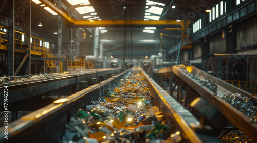 Wallpaper Mural A busy metal recycling facility with sorting lines and melting furnaces, momentarily still but ready to recycle metal waste into reusable materials Torontodigital.ca