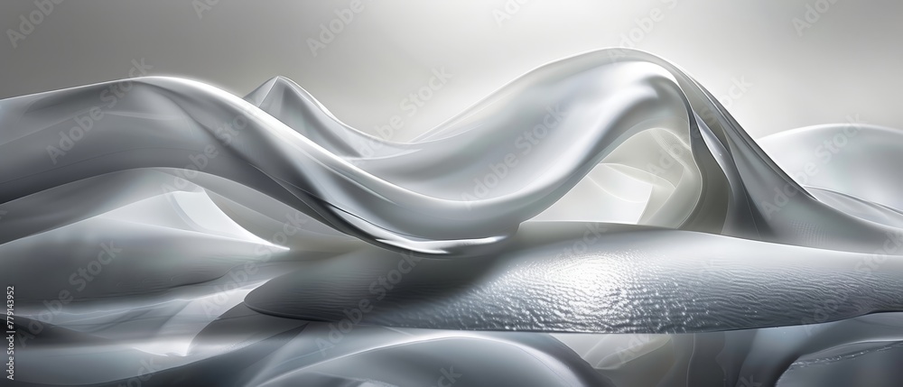 A white fabric wave against a gray backdrop, illuminated by a nearby light source A white fabric wave against a gray backdrop, illuminated by a nearby light source