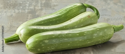  Two cucumbers atop a metal table, adjacent