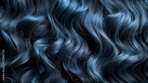   A tight shot of wavy blue hair, textured with dark and light blue streaks