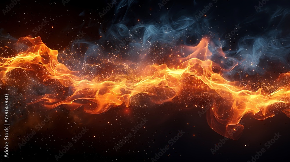 fiery waves illustration with smoke on a black background orange and yellow lighting AI generated fiery waves illustration with smoke on a black background orange and yellow lighting AI generated