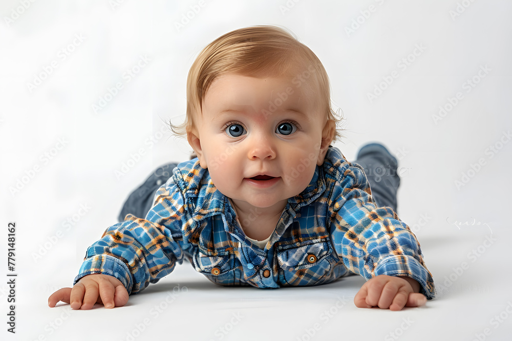 Baby crawling, looking at camera isolated on white background Baby crawling, looking at camera isolated on white background