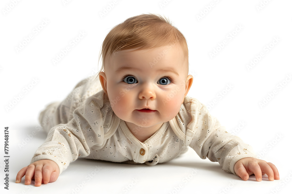 Baby crawling, looking at camera isolated on white background Baby crawling, looking at camera isolated on white background