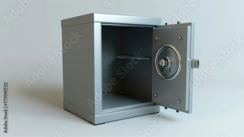 a 3d model of a safe, on floor, isolated, color, open
