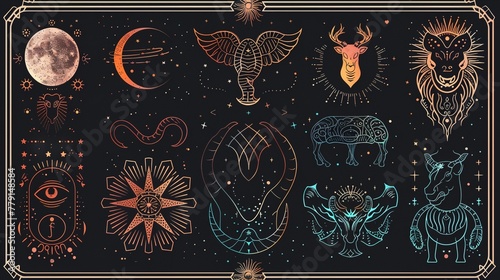 a group of zodiac signs on a black background