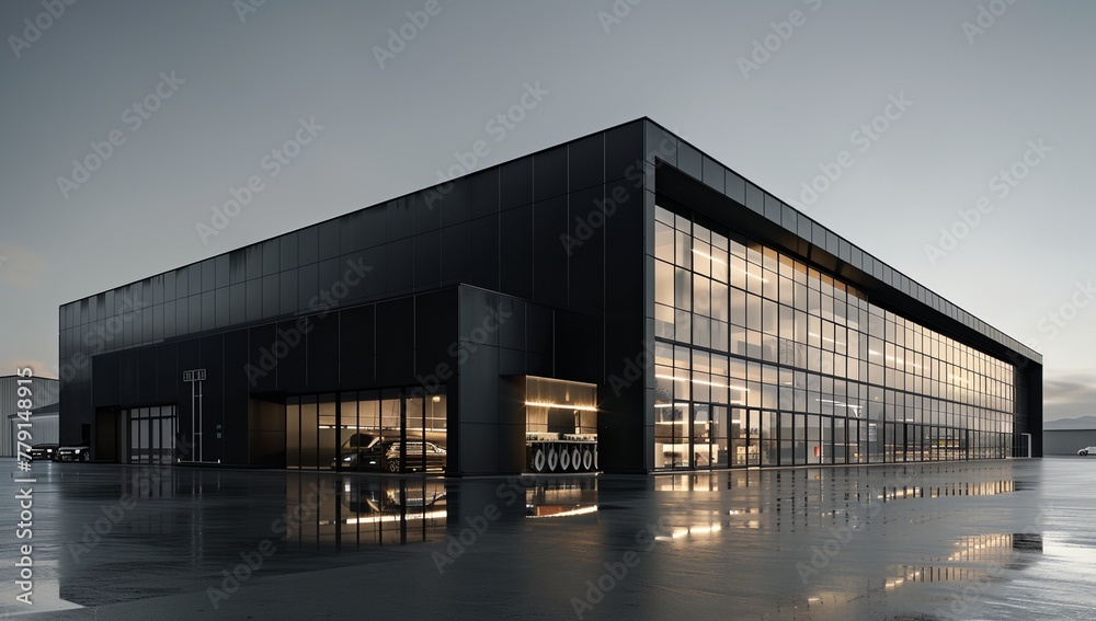 Fototapeta premium a large building with a lot of windows and lights on it's side at night time