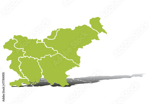 Mapa verde de Eslovenia en fondo blanco.