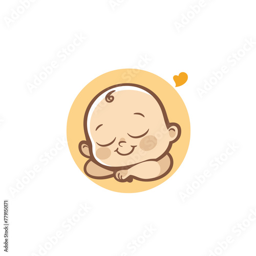 Minimalist sleeping baby icon, warm yellow tones.
