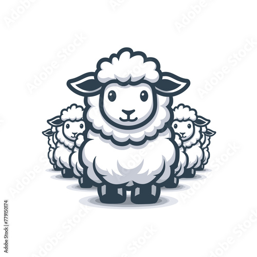 Monochrome cartoon sheep with expressive eyes.
