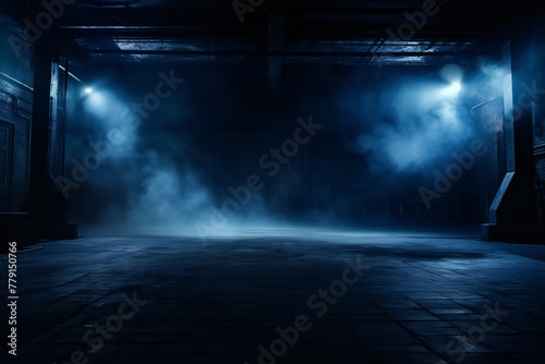 Moody Industrial Warehouse with Neon Lighting and Smoke Generative AI