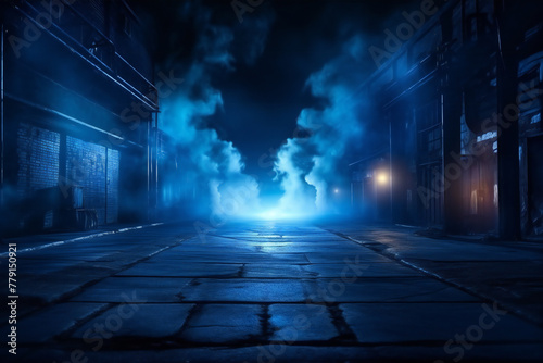 Moody Industrial Warehouse with Neon Lighting and Smoke Generative AI © kavinda