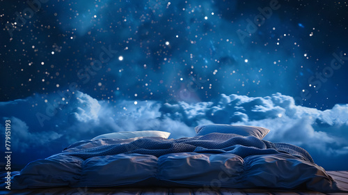Bed under starry sky realistic creative design - Ai Generated