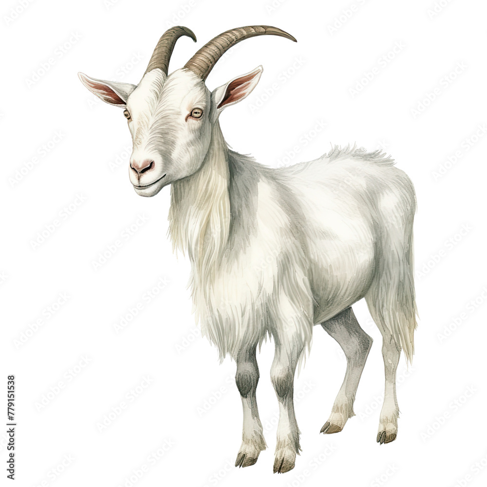 AI-generated watercolor white Goat clip art illustration. Isolated elements on a white background.