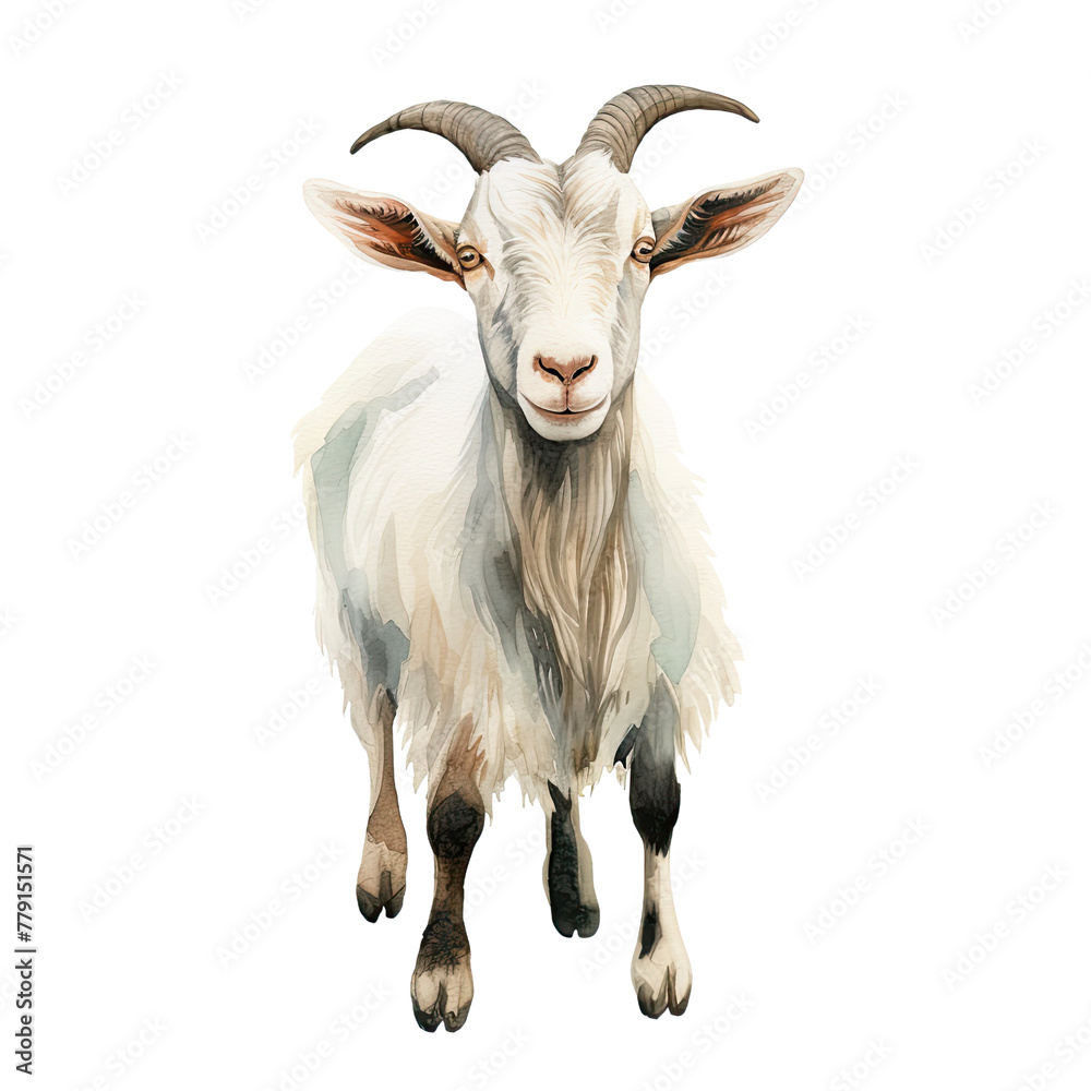 AI-generated watercolor white Goat clip art illustration. Isolated elements on a white background. AI-generated watercolor white Goat clip art illustration. Isolated elements on a white background.