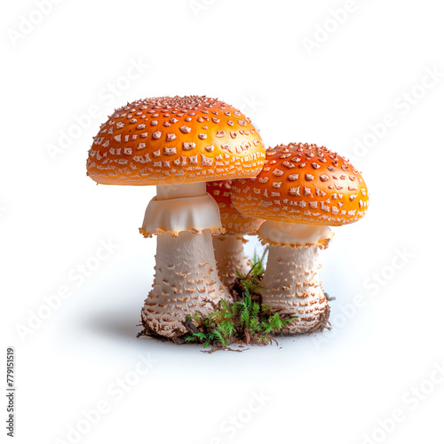 Two Mushrooms Resting on White Surface. Generative AI