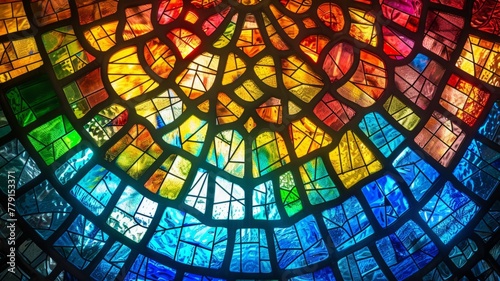 Stained glass pattern with vibrant colors - A colorful stained glass pattern creates a kaleidoscope effect with a dazzling array of bright hues