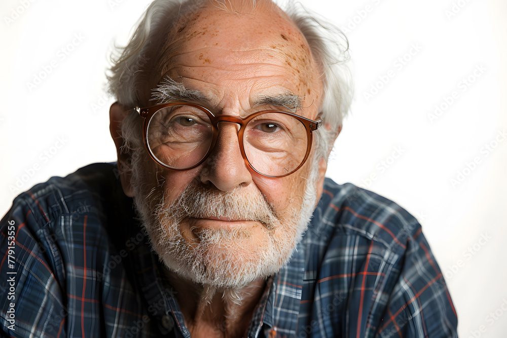 Closeup photo portrait of old man isolated on white background Closeup photo portrait of old man isolated on white background