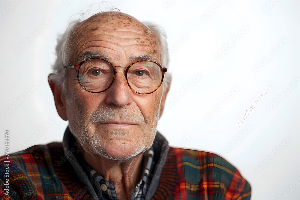 Closeup photo portrait of old man isolated on white background Closeup photo portrait of old man isolated on white background