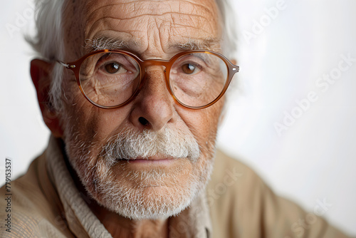 Closeup photo portrait of old man isolated on white background