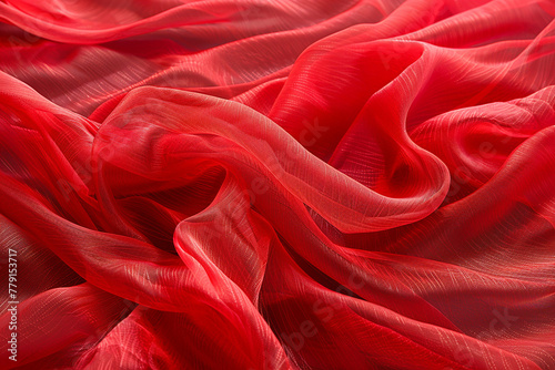An expanse of red organza fabric texture, showcasing the stiff. 32k, full ultra HD, high resolution