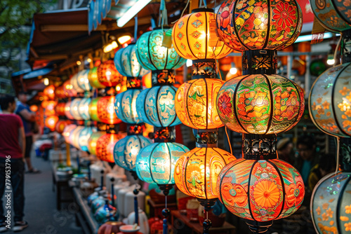 Wallpaper Mural The glow of lanterns at a night festival, faces alight with wonder, space for festive greetings Torontodigital.ca