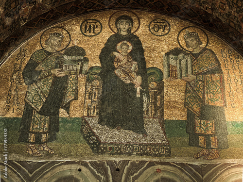Istanbul Hagia Sophia , Ayasofya , St Sophia, interior design of Holy Icons of Jesus Christ, Mother Mary and John the Baptist