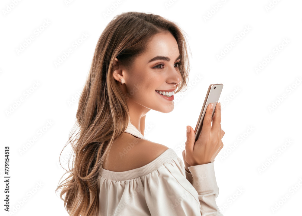 Smiling Young Woman Holding Smartphone Smiling Young Woman Holding Smartphone