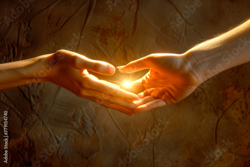 Two hands reaching out, one grasping a brighter, coveted light