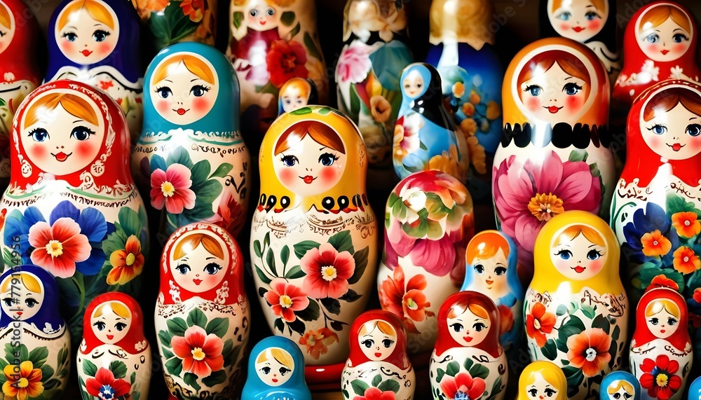 A Pattern Of Colorful Russian Nesting Dolls With