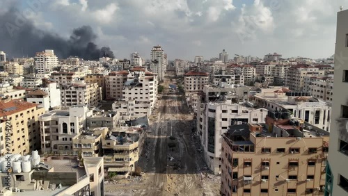 
Rimal neighborhood destroyed at war, Gaza, 2024
Drone view over North Gaza buildings bombarded, Gaza-March,20,2024
 photo